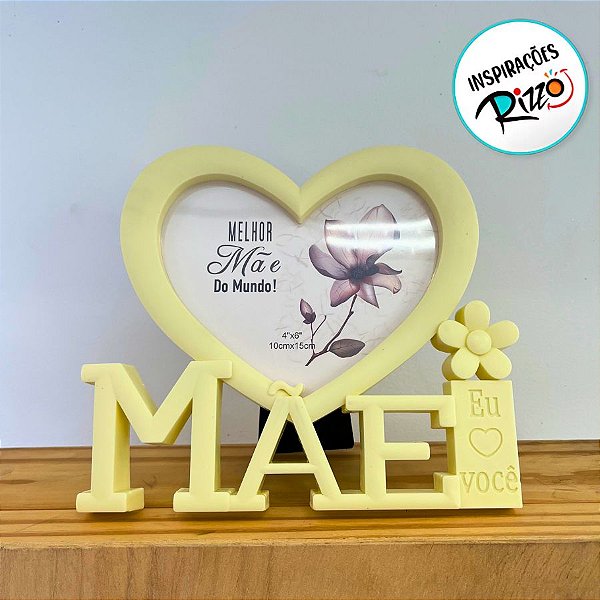 Porta Retrato Amarelo Com Moldura de Coração - Melhor Mãe do Mundo - 18x21cm - 1 unidade - Rizzo