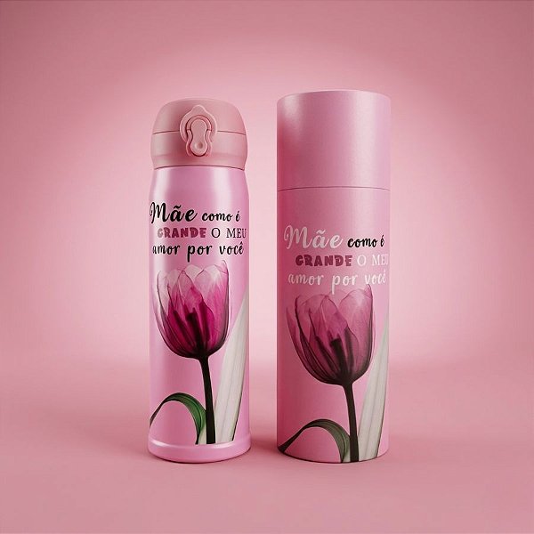 Garrafa Térmica - Mãe Como é Grande o Meu Amor por Você - 400ml - 1 unidade - Rizzo