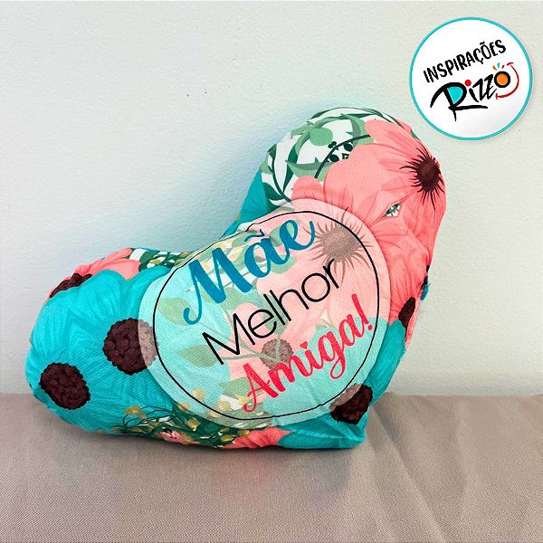 Almofada Coração de Pelúcia - Mãe Melhor Amiga - 28x20cm - 1 unidade - Rizzo