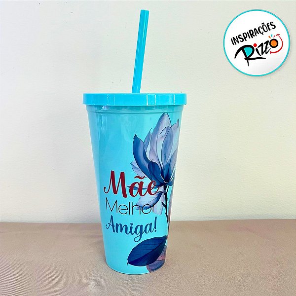 Copo Com Tampa e Canudo - Mãe Melhor Amiga - 600ml - 1 unidade - Rizzo