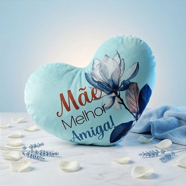 Almofada Coração de Pelúcia - Mãe Melhor Amiga - 28x20cm - 1 unidade - Rizzo