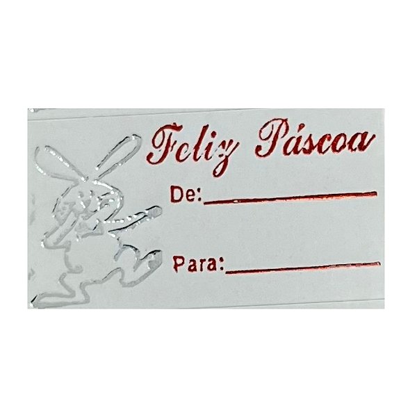 Etiqueta De Páscoa - De/Para - Coelho Prata e Escrita Vermelho - 2cm - 100 unidades - Rizzo