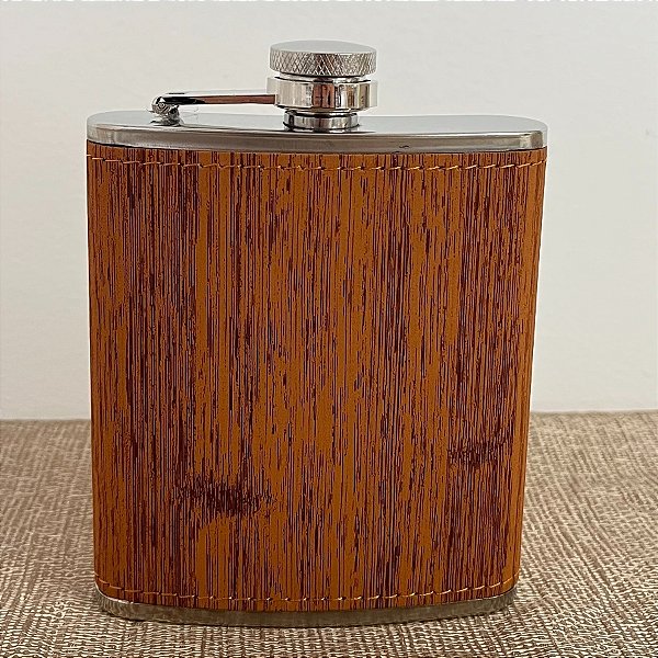 Cantil Inox com Couro Claro de Bolso para Whisky - Modelo 2 - 175ml - 1 unidade - Rizzo