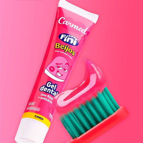 Gel Dental com flúor + Anticáries - Sabor Morango e Nata - 70g - 1 unidade - Fini - Rizzo