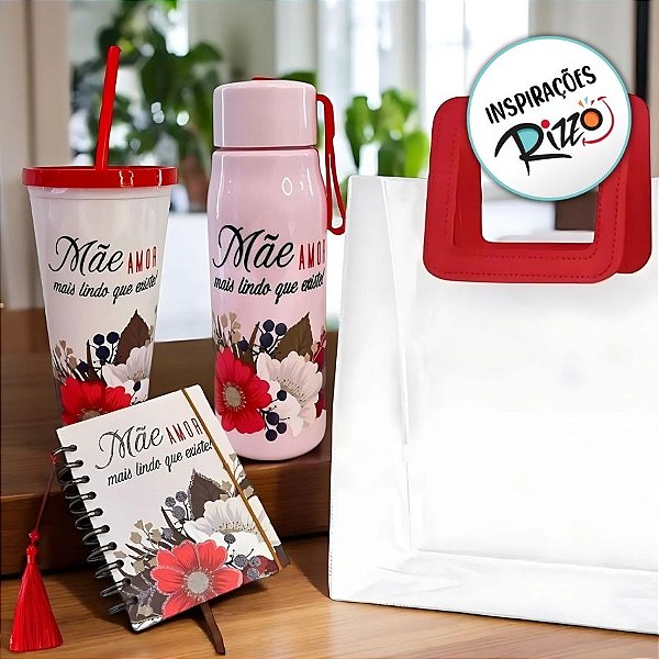 Kit Dia Das Mães Com Sacola, Copo, Garrafa e Agenda - Mãe Amor Mais Lindo Que Existe - 1 unidade - Rizzo