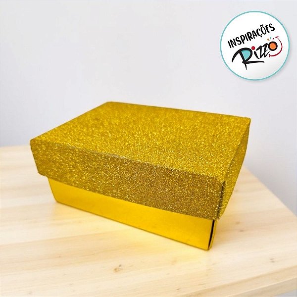 Caixa Dourada Retângular Com Glitter - 4x9,5x6,5cm - 12 unidades - Rizzo - Rizzo