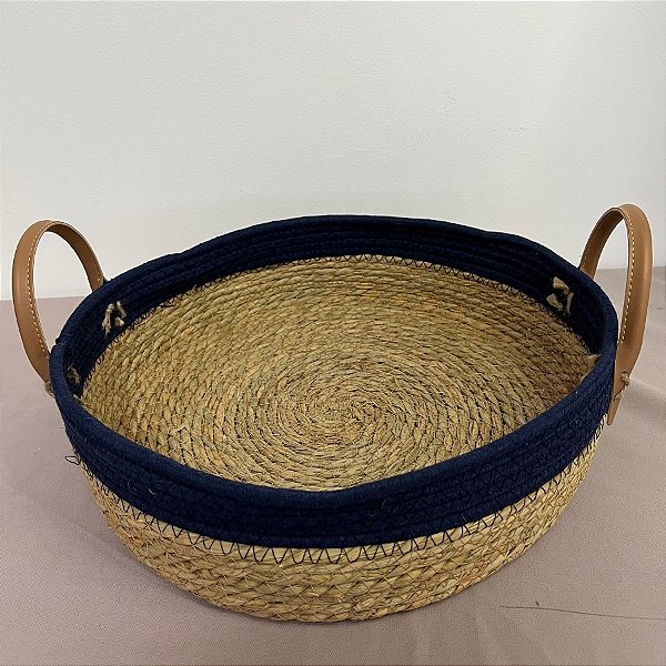 Bandeja Decorativa Paracanas Azul Grande - Alça de Couro - 35x35x9cm - 1 unidade - Rizzo