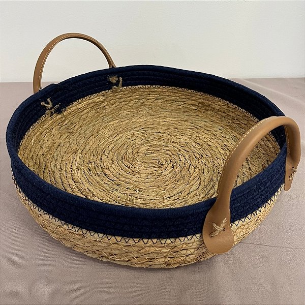Bandeja Decorativa Paracanas Azul Pequena - Alça de Couro - 31x31x8,5cm - 1 unidade - Rizzo