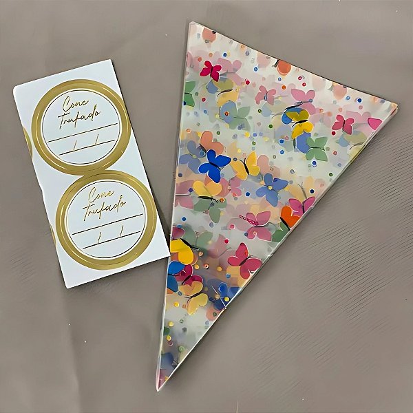 Kit Cone Com Etiqueta - Borboleta - 10x15cm - 50 unidades - Cromus - Rizzo