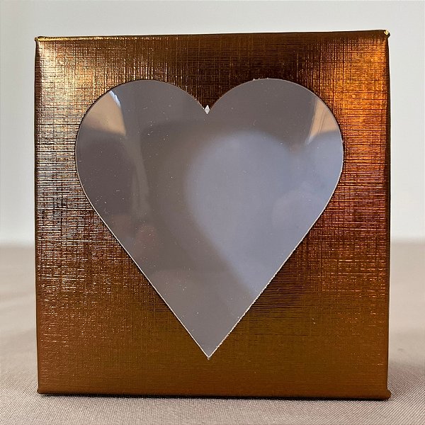 Caixa Para Doce Com Visor De Coração - 7x7x3cm - Cobre Texturizado - 10 unidades - Rizzo