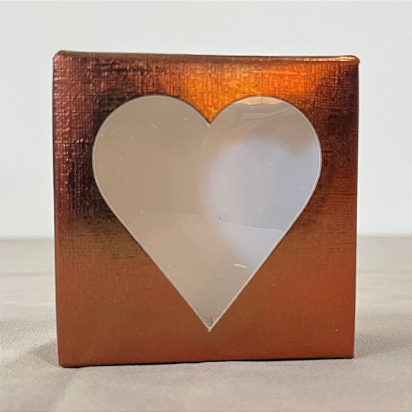 Caixa Para Doce Com Visor De Coração - 7x7x3cm - Bronze Texturizado - 10 unidades - Rizzo
