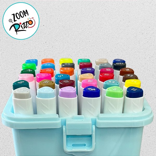 Kit Canetinhas Marcadores Para Colorir Com Maleta Azul - 36 unidades - Rizzo