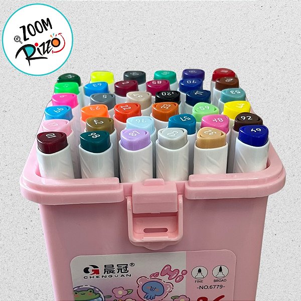 Kit Canetinhas Marcadores Para Colorir Com Maleta Rosa - 36 unidades - Rizzo