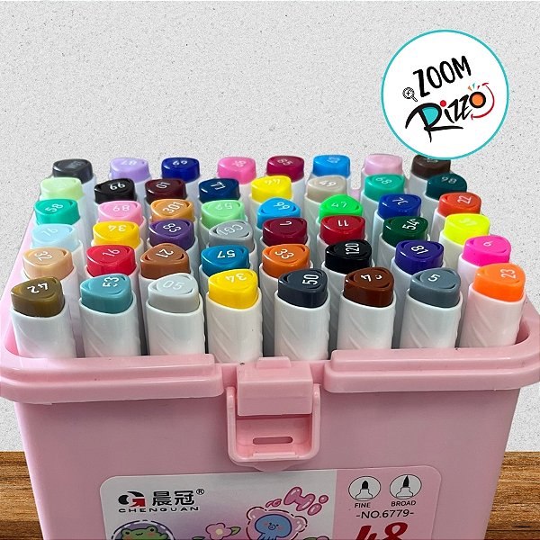 Kit Canetinhas Marcadores Para Colorir Com Maleta Rosa - 48 unidades - Rizzo