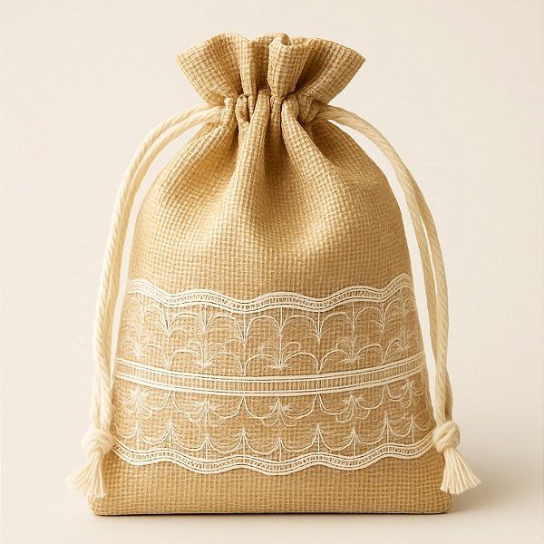 Saco de Juta Com Renda Para Lembrancinha - 9,5x15cm - 10 unidades - Rizzo