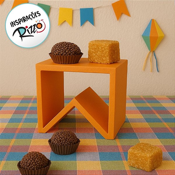 Suporte para Doces em Madeira Bandeirinha Rústico De Festa Junina - Laranja - 11,5x12cm - 1 unidade - Rizzo