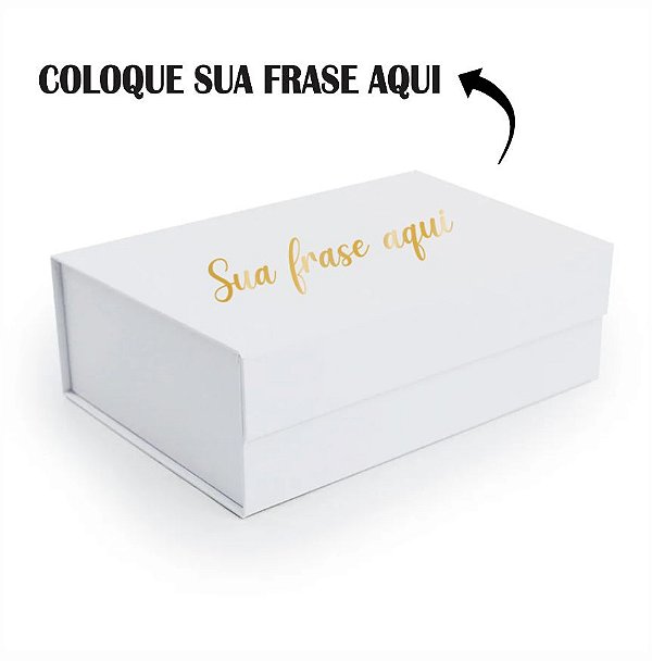 Caixa de Papel Rígido Personalizado com Frase Dourada - Retangular Branco com Ímã - 1 unidade - Cromus - Rizzo