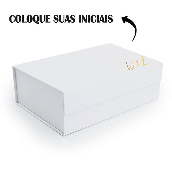 Caixa de Papel Rígido Personalizado com Pequena Frase Dourada - Retangular Branco com Ímã - 1 unidade - Cromus - Rizzo