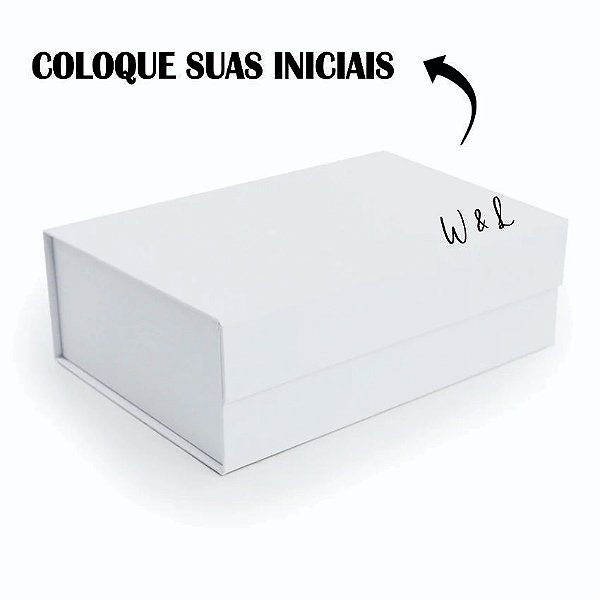 Caixa de Papel Rígido Personalizado com Pequena Frase Preta - Retangular Branco com Ímã - 1 unidade - Cromus - Rizzo