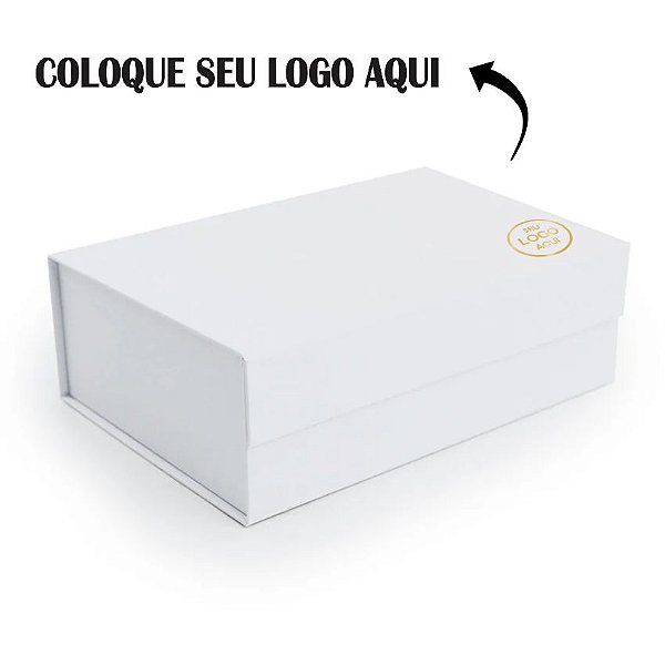 Caixa de Papel Rígido Personalize com Mini Logo Dourado - Retangular Branco com Ímã - 1 unidade - Cromus - Rizzo