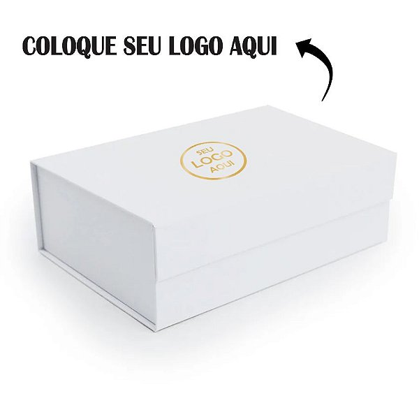 Caixa de Papel Rígido Personalize com Logo Dourado - Retangular Branco com Ímã - 1 unidade - Cromus - Rizzo