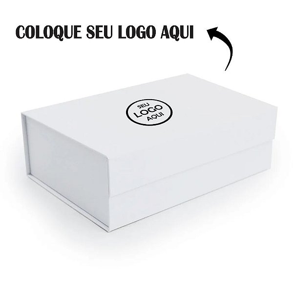 Caixa de Papel Rígido Personalize com Logo Preto - Retangular Branco com Ímã - 1 unidade - Cromus - Rizzo