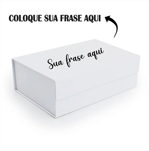 Caixa de Papel Rígido Personalizado com Frase Preta - Retangular Branco com Ímã - 1 unidade - Cromus - Rizzo