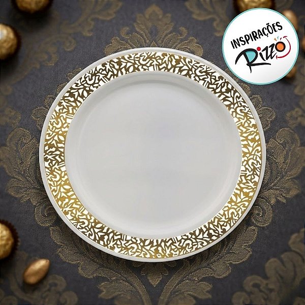 Prato Refeição Vazado Dourado - 6 unidades - Rizzo