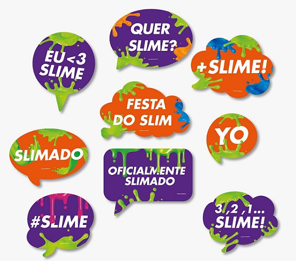 Kit Plaquinhas Divertidas Festa Slime - 9 unidades - Festcolor - Rizzo Festas