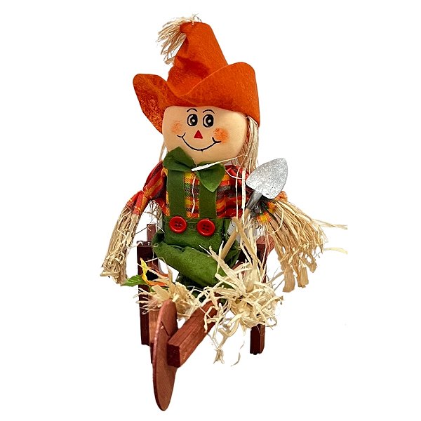 Enfeite Decorativo De Festa Junina De Mesa Espantalho Na Carriola - Laranja - 23x27cm - 1 unidade - Rizzo