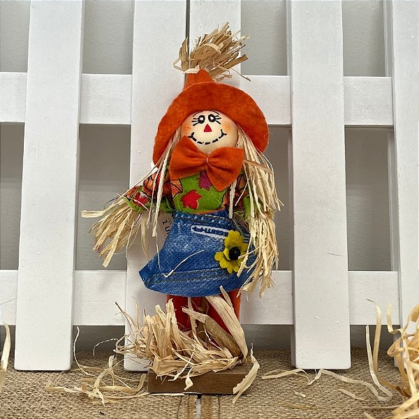 Enfeite Decorativo De Festa Junina  Espantalho em Pé - Laranja -  23x4cm - 1 unidade - Rizzo