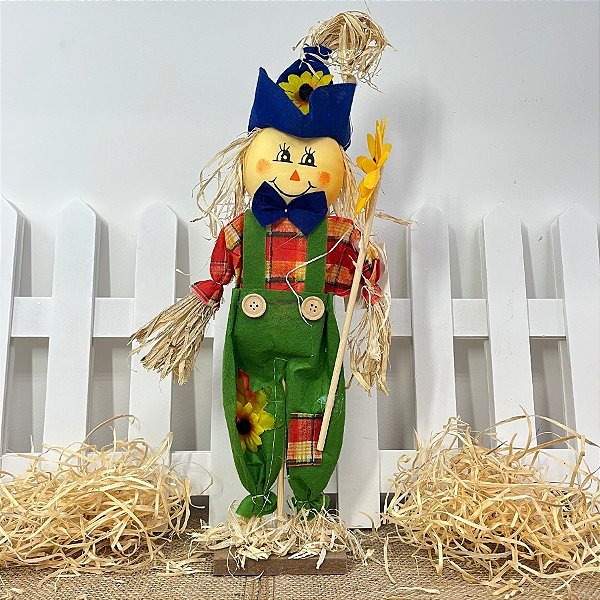 Enfeite Decorativo De Festa Junina Espantalho em Pé Segurando Girassol - 41,5cm - 1 unidade - Rizzo