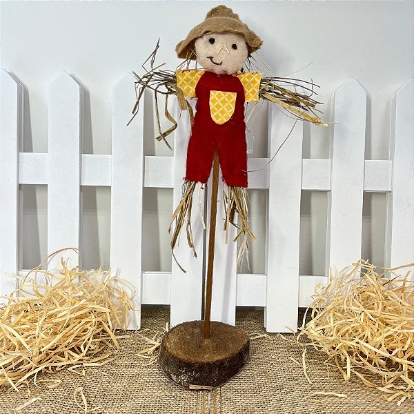 Enfeite Decorativo De Festa Junina Espantalho Cangaço Com Base Rustica - Bege -36cm - 1 unidade - Rizzo