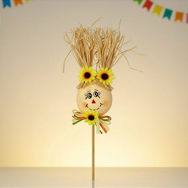 Espeto para Jardim Cabeça De Espantalha de Festa Junina - 42,5cm - 1 unidade - Rizzo