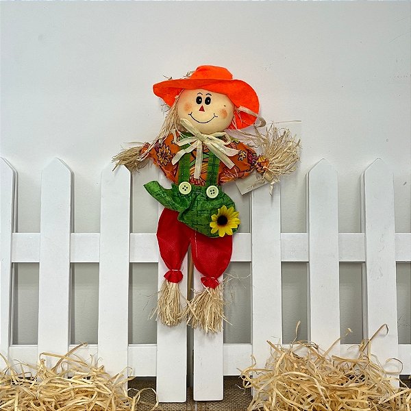 Espeto para Jardim Espantalho de Festa Junina - Laranja - 51x24cm - 1 unidade - Rizzo