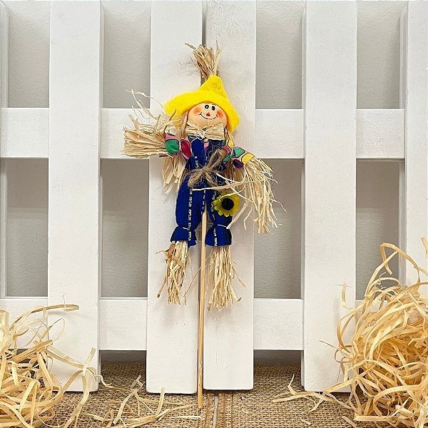 Espeto para Jardim Espantalho Pequeno de Festa Junina - Amarelo - 18x6cm - 1 unidade - Rizzo