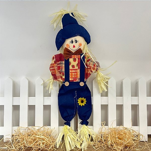 Espeto para Jardim De Bambu Espantalho Grande de Festa Junina - Azul Escuro - 60x25cm - 1 unidade - Rizzo
