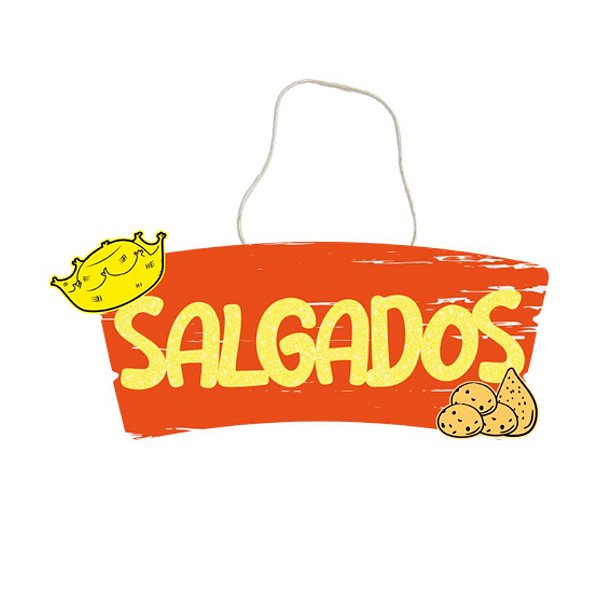 Placa De Sinalização Em MDF Colorida Salgados De Festa Junina - 30x11,5cm - 1 unidade - Rizzo