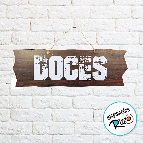 Placa de Sinalização Doces De Festa Junina em MDF - Madeira Escura - 41x16,5cm - 1 unidade - Rizzo