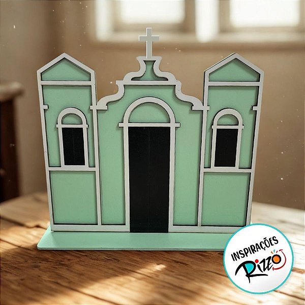Igreja em MDF De Festa Junina - Verde Pastel - 21x20cm - 1 unidade - Rizzo