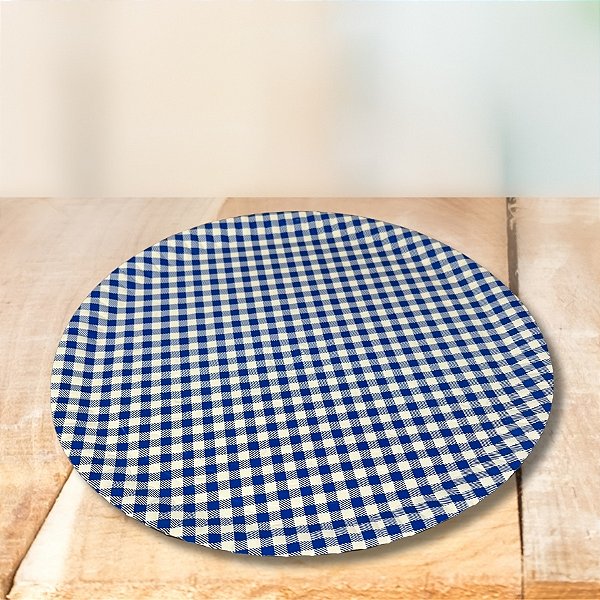 Prato Redondo Laminado - Xadrez Azul - 32cm - 1 unidade - Rizzo