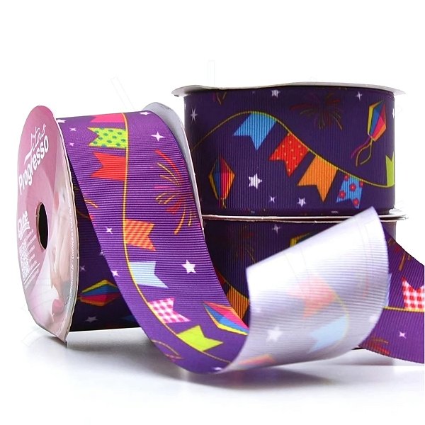 Fita em Cetim 10m x 38mm - Cor 108 - Festa Junina Roxo - Rolo 10 metros - 1 unidade - Rizzo