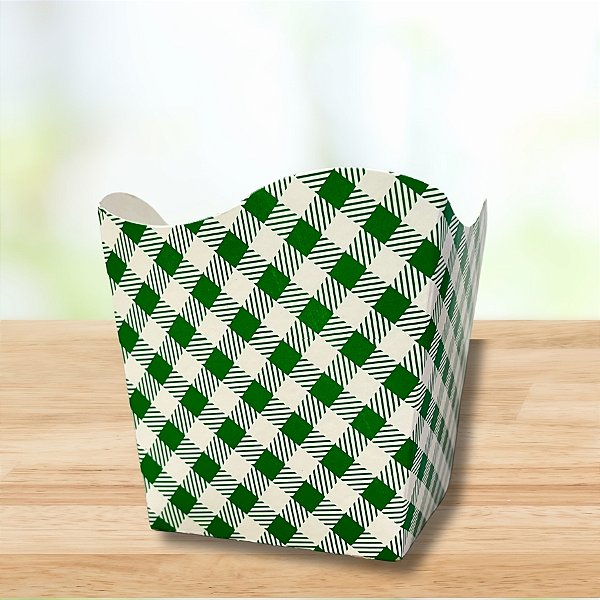 Cachepot Xadrez Verde De Festa Junina -7,3x7,3x10cm - 6 unidades - Rizzo