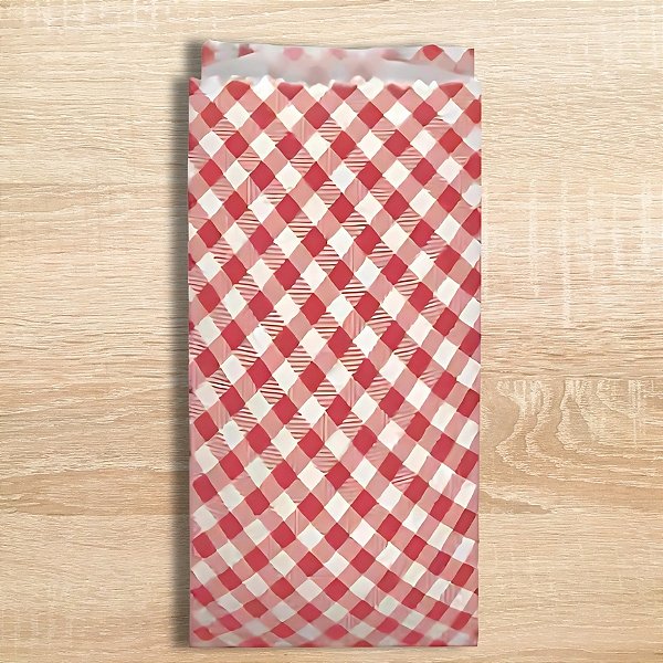 Saco De Papel - Xadrez Vermelho - 7,5x18cm - 50 unidades - Rizzo