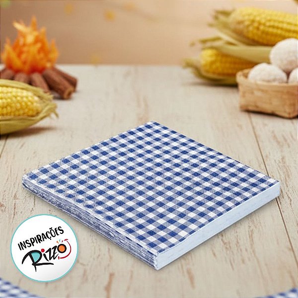 Guardanapo de Papel Xadrez - Azul - Festa Junina - 25x25cm - 20 unidades - Rizzo