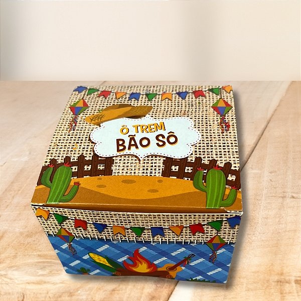 Caixa Quadrada De Lembrancinha - Festa Junina "Ô Trem Bão Sô" - 7x10x10cm - 10 unidades - Decora Doces - Rizzo