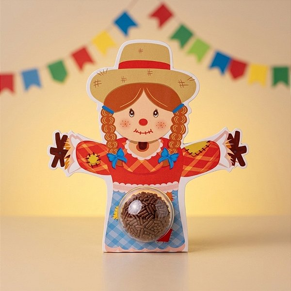 Porta Brigareiro 1 Cavidade Com Blister - Festa Junina Espantalha - 12,5x2x13,3cm - 5 unidades - Decora Doces - Rizzo