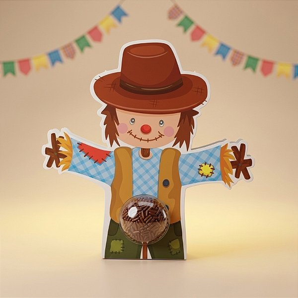 Porta Brigareiro 1 Cavidade Com Blister - Festa Junina Espantalho - 12,5x2x13,3cm - 5 unidades - Decora Doces - Rizzo