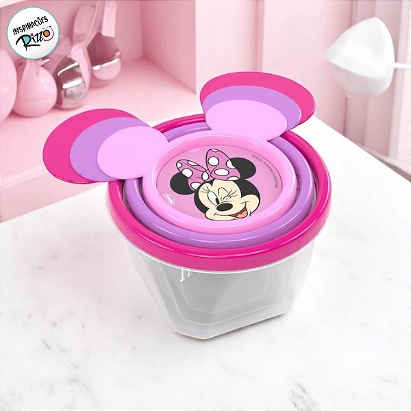 Kit 3 Potes de Plástico - Minnie Rosa e Lilás - 1 unidade - Disney Original - Rizzo