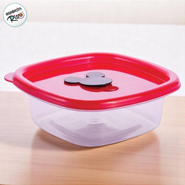 Pote com Válvula Quadrado - Mickey Vermelho - 400ml - 13x13cm - 1 unidade - Disney Original - Rizzo